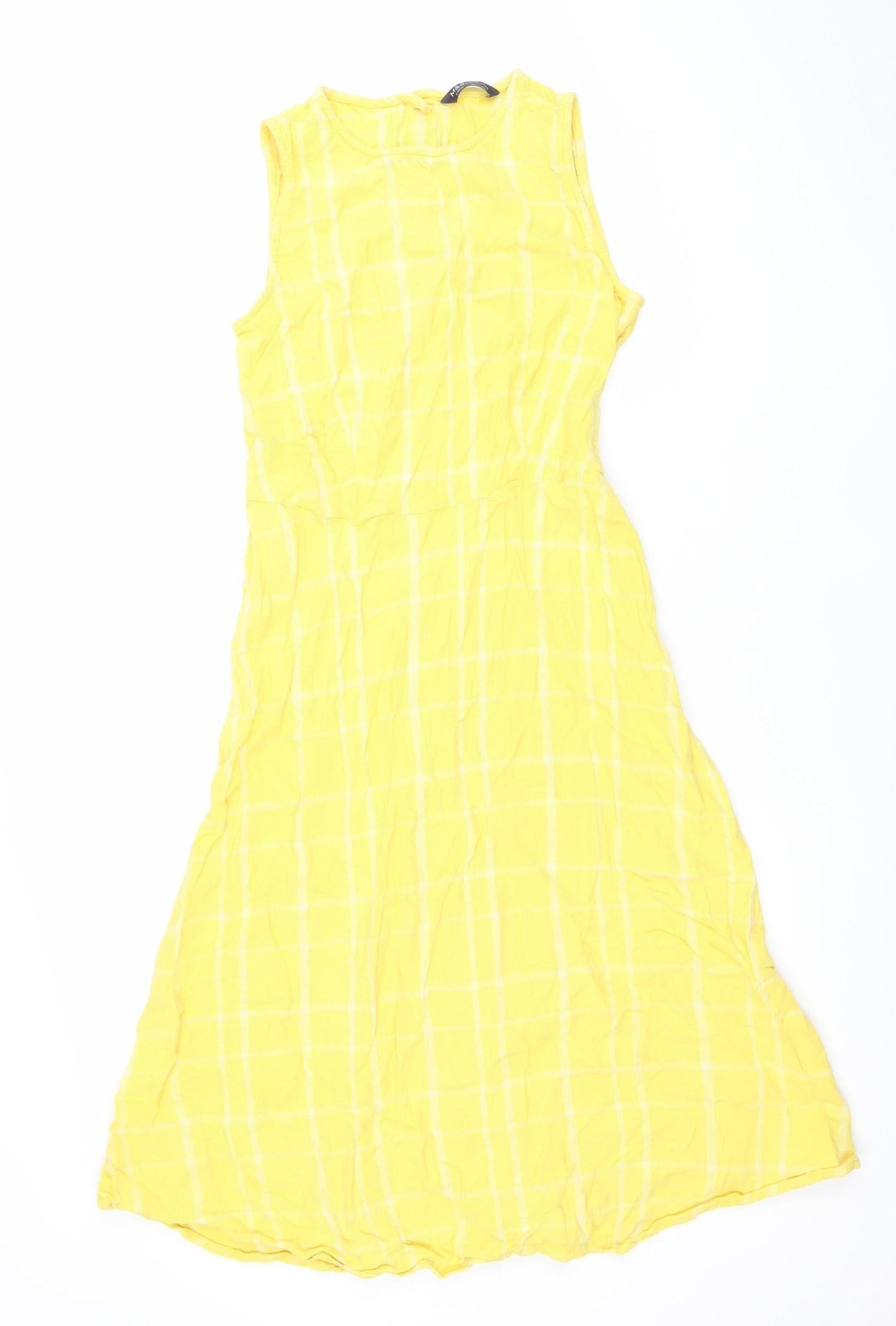 Marks and Spencer Women Yellow A-Line Check Sleeveless Dress Size 8