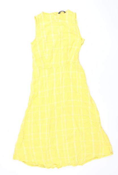 Marks and Spencer Women Yellow A-Line Check Sleeveless Dress Size 8