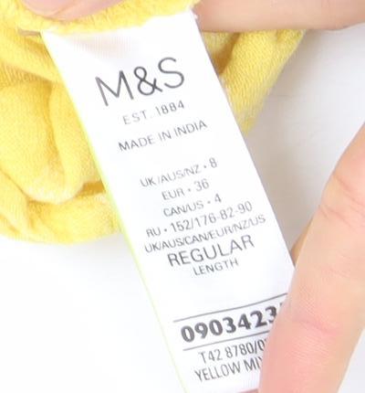 Marks and Spencer Women Yellow A-Line Check Sleeveless Dress Size 8