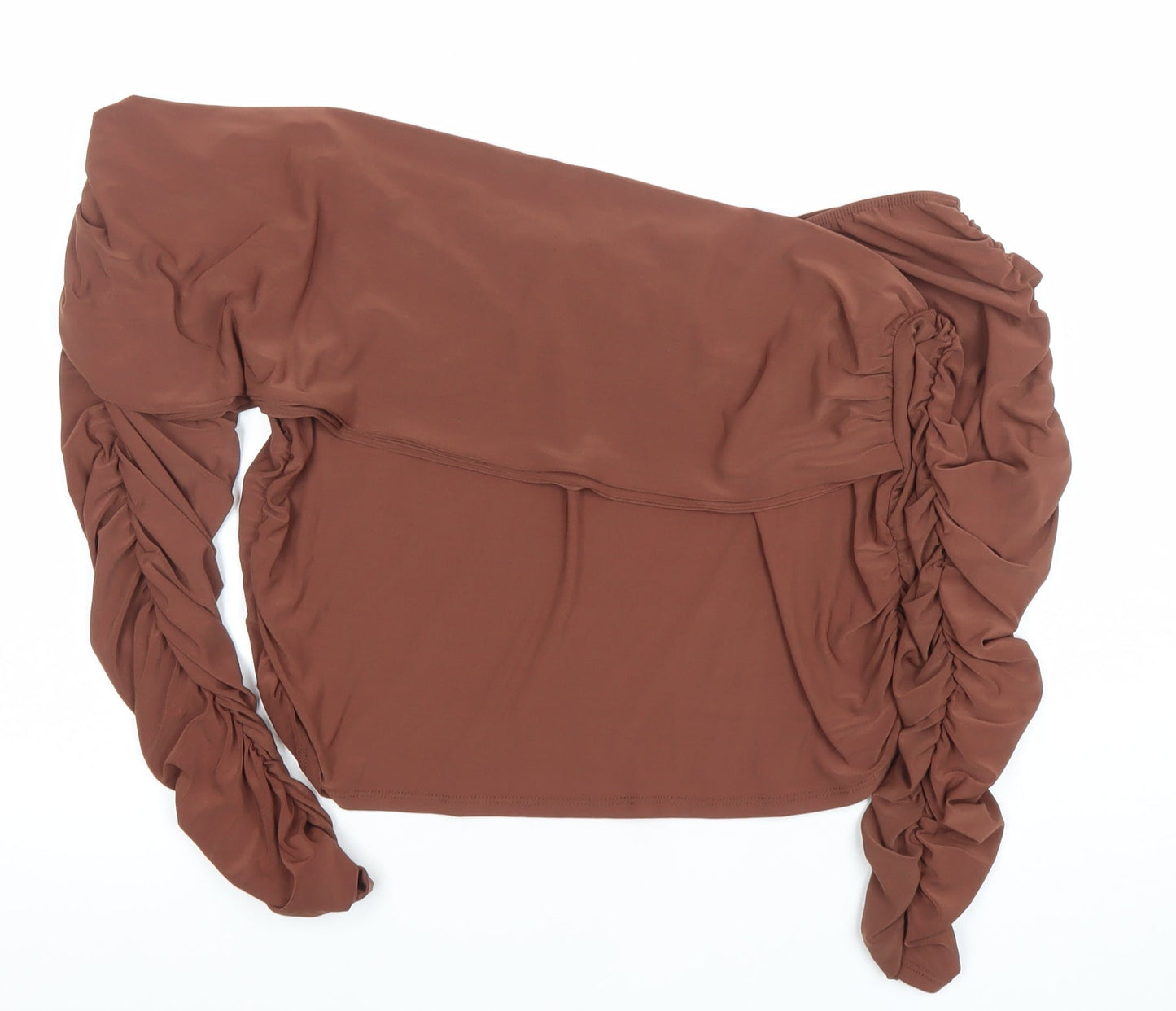 ASOS DESIGN Women's Brown Off Shoulder Ruched Long Sleeve Cropped Blouse UK 20