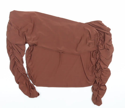 ASOS DESIGN Women's Brown Off Shoulder Ruched Long Sleeve Cropped Blouse UK 20