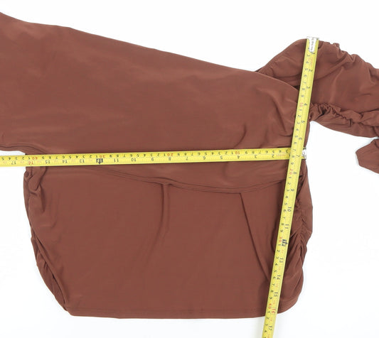 ASOS DESIGN Women's Brown Off Shoulder Ruched Long Sleeve Cropped Blouse UK 20