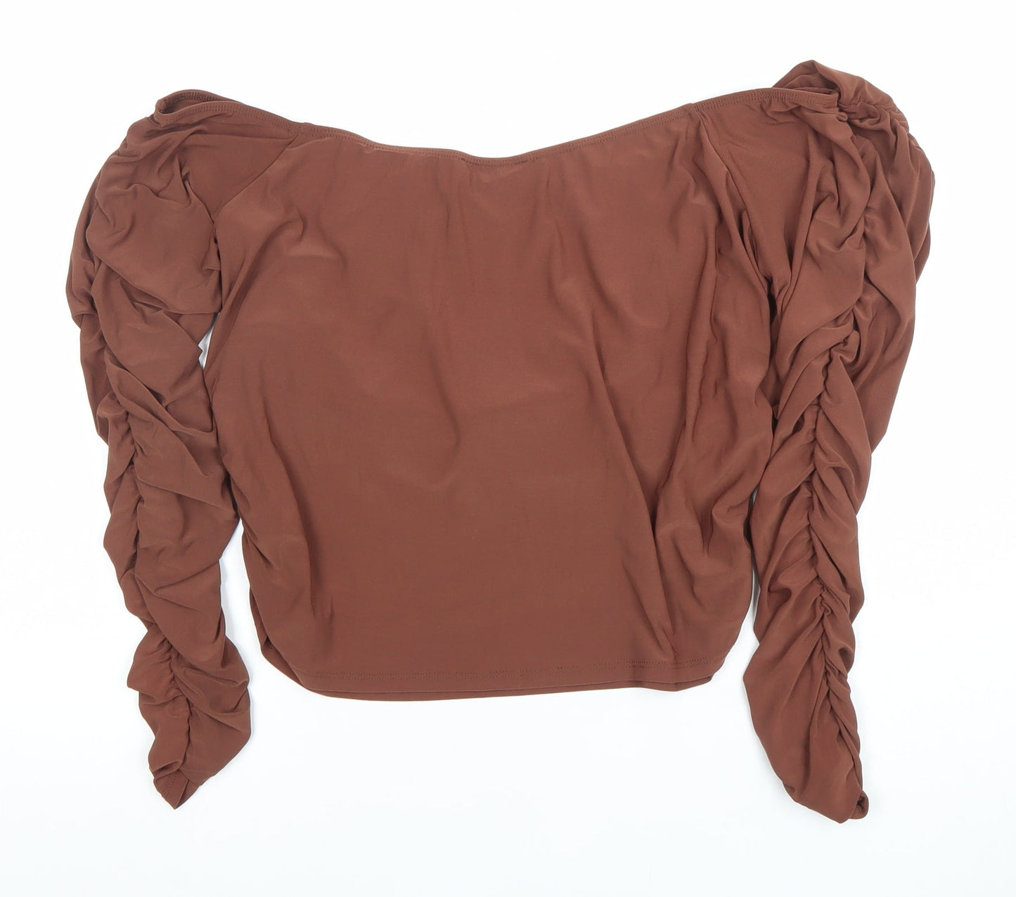 ASOS DESIGN Women's Brown Off Shoulder Ruched Long Sleeve Cropped Blouse UK 20