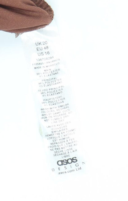 ASOS DESIGN Women's Brown Off Shoulder Ruched Long Sleeve Cropped Blouse UK 20