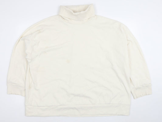 ASOS Design Women’s Ivory Roll Neck Cotton Blend Jumper XL Relaxed Fit