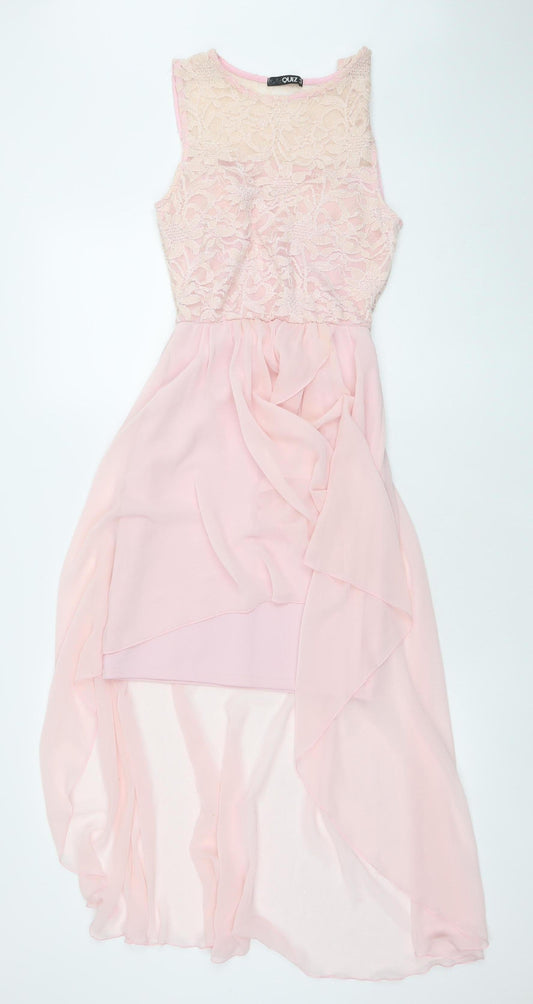 Quiz Women's Pink Lace Hi-Low Fit & Flare Dress Size 8