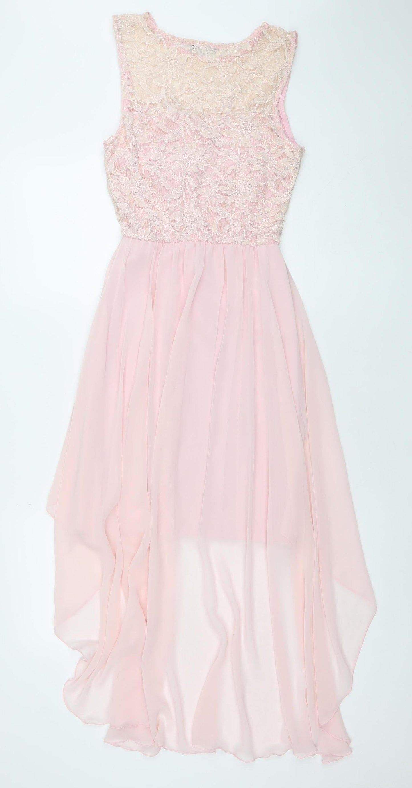 Quiz Women's Pink Lace Hi-Low Fit & Flare Dress Size 8