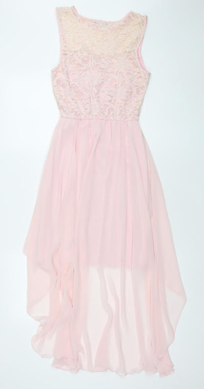 Quiz Women's Pink Lace Hi-Low Fit & Flare Dress Size 8