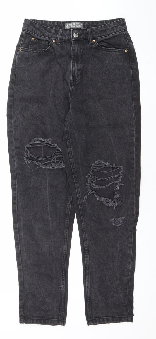 Primark Women’s Black Distressed Mom Jeans Size 6 High Rise Denim Co