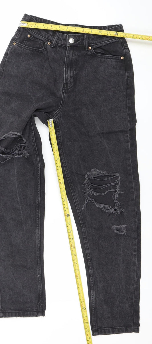 Primark Women’s Black Distressed Mom Jeans Size 6 High Rise Denim Co