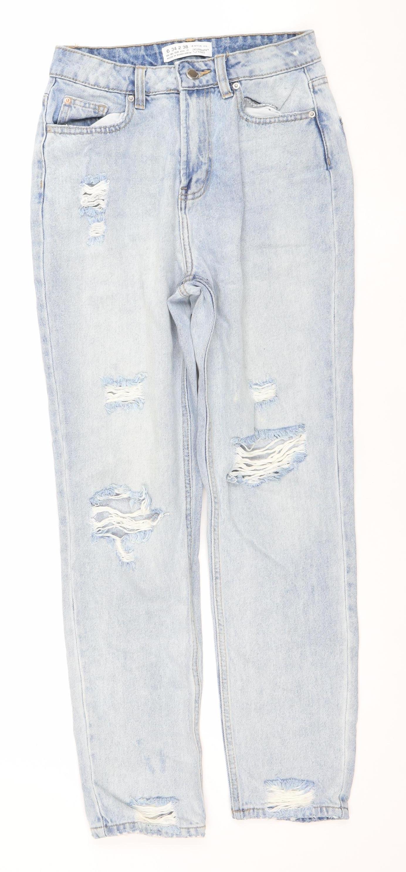 Primark Women’s Blue Distressed Boyfriend Jeans Size 6 Relaxed Fit