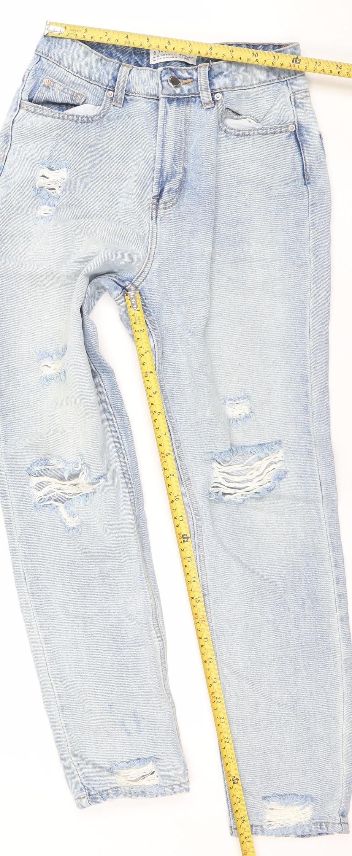 Primark Women’s Blue Distressed Boyfriend Jeans Size 6 Relaxed Fit