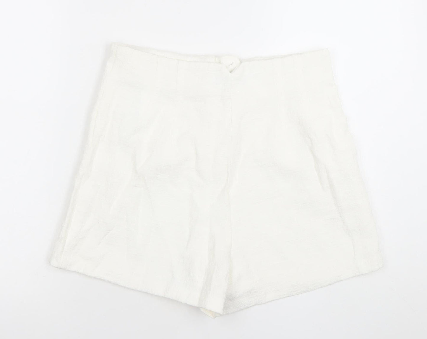 ZARA Women’s White Chino Shorts Size 12 Cotton Blend High Rise