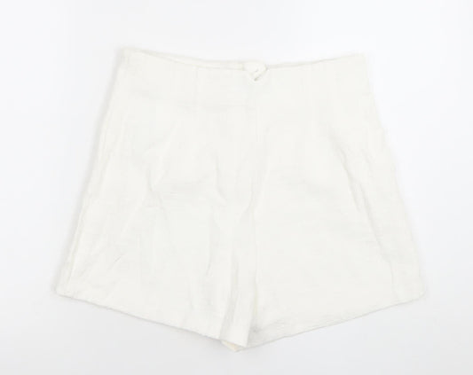 ZARA Women’s White Chino Shorts Size 12 Cotton Blend High Rise