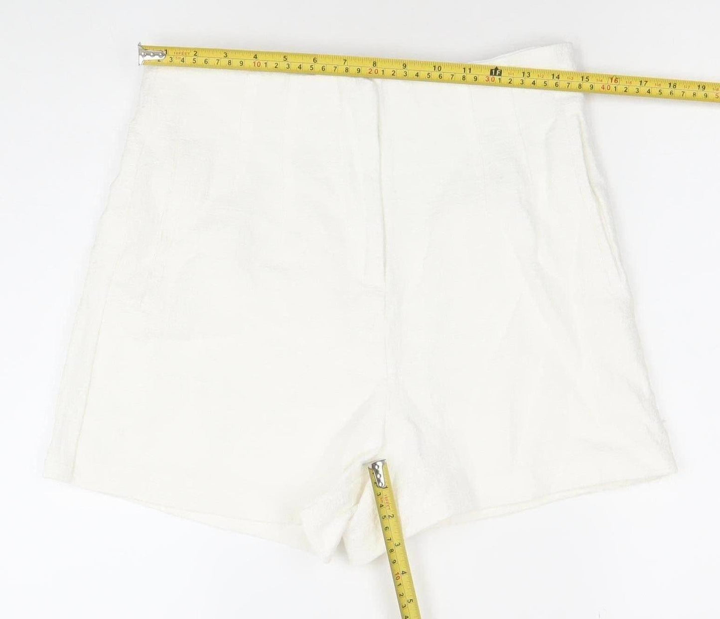 ZARA Women’s White Chino Shorts Size 12 Cotton Blend High Rise
