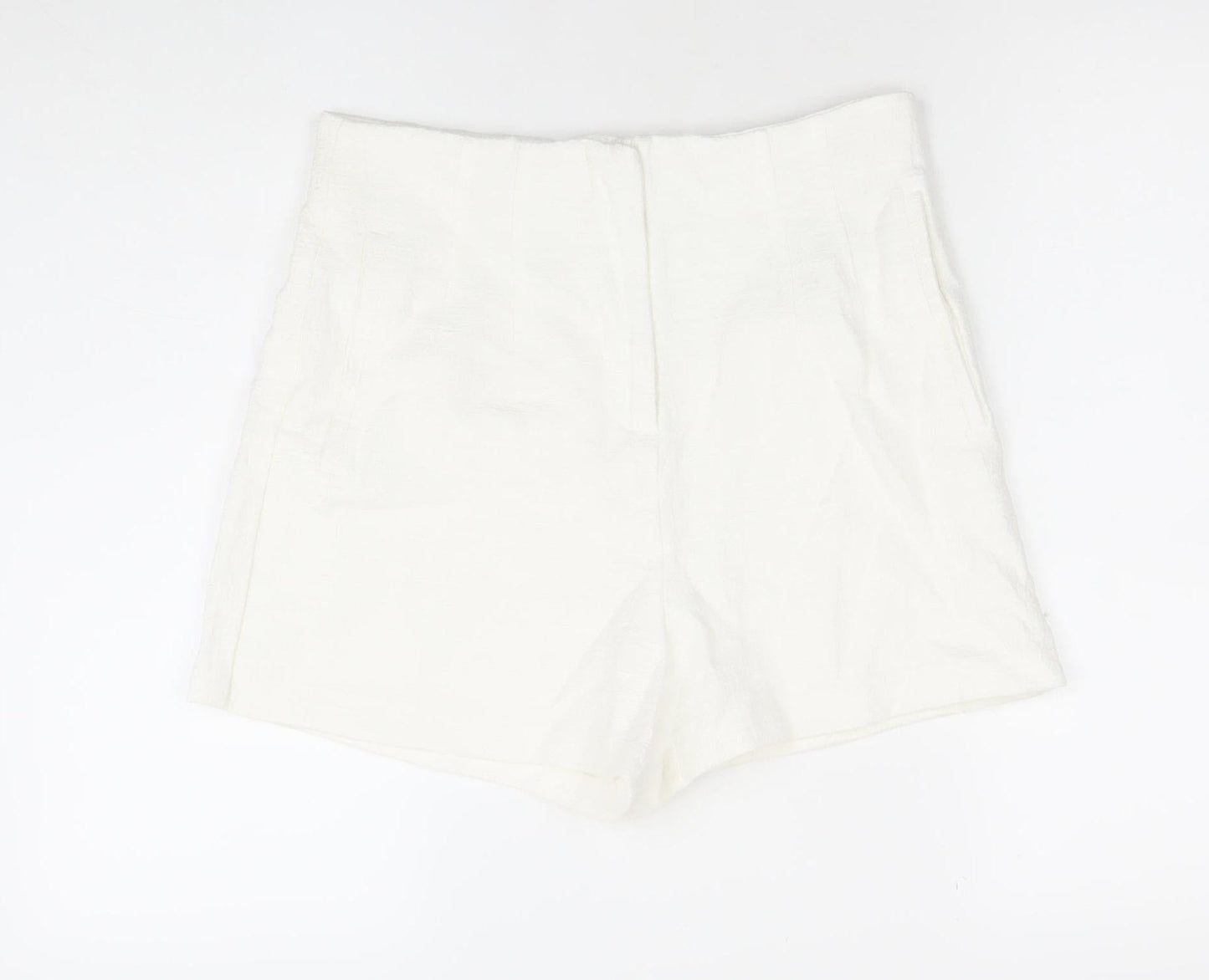 ZARA Women’s White Chino Shorts Size 12 Cotton Blend High Rise