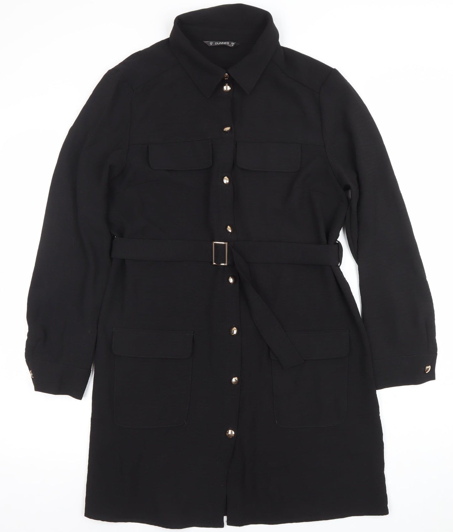 Dunnes Women's Black Belted Shirt Dress Size M Long Sleeve