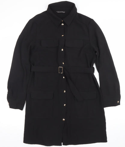 Dunnes Women's Black Belted Shirt Dress Size M Long Sleeve