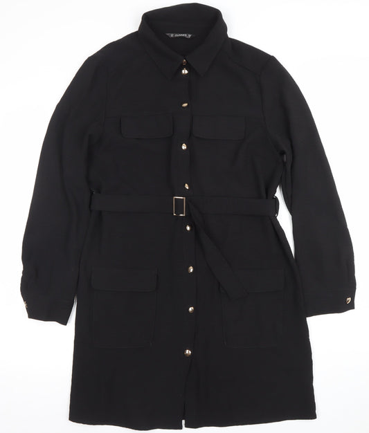 Dunnes Women's Black Belted Shirt Dress Size M Long Sleeve