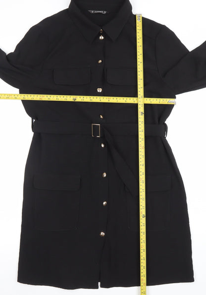 Dunnes Women's Black Belted Shirt Dress Size M Long Sleeve