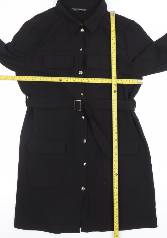Dunnes Women's Black Belted Shirt Dress Size M Long Sleeve