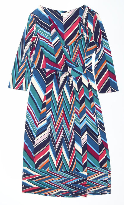 Monsoon Womens Multicoloured Size 14 V-Neck Bodycon Jersey Dress