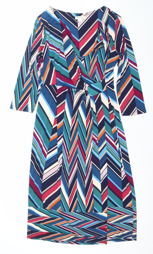 Monsoon Womens Multicoloured Size 14 V-Neck Bodycon Jersey Dress