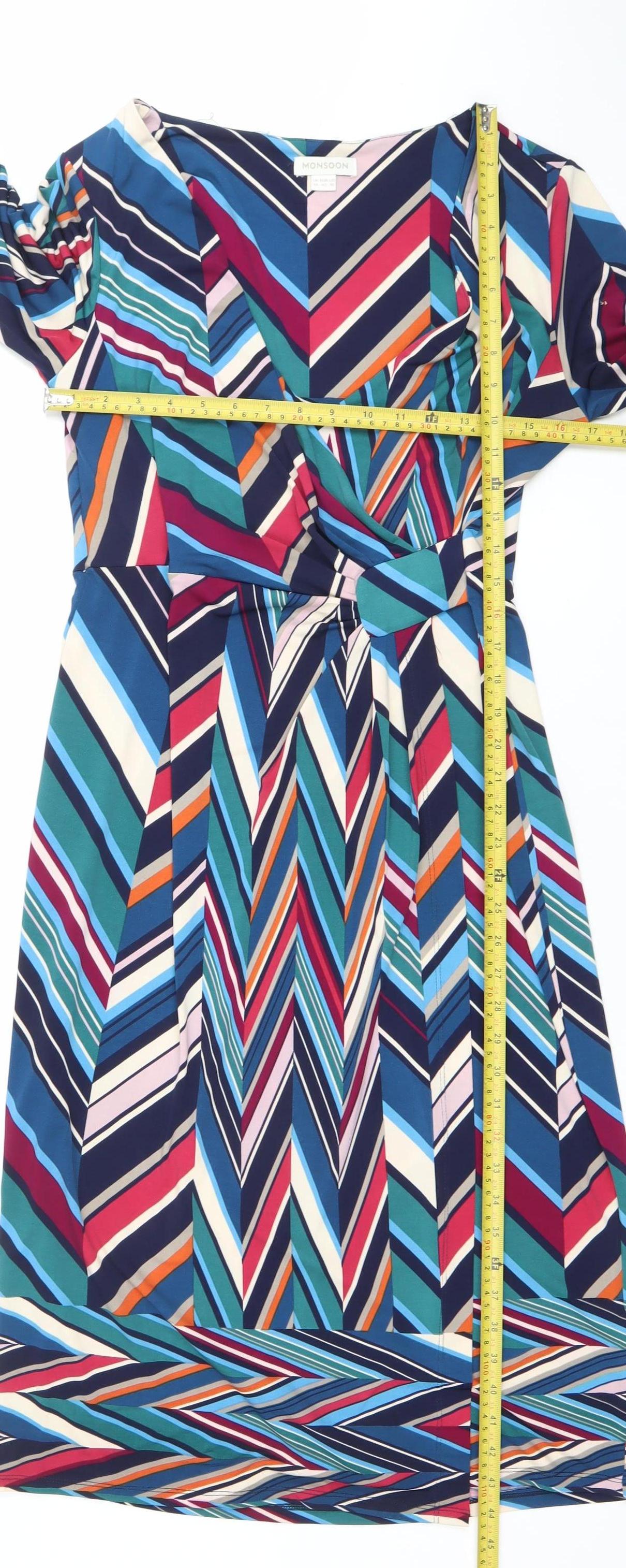 Monsoon Womens Multicoloured Size 14 V-Neck Bodycon Jersey Dress