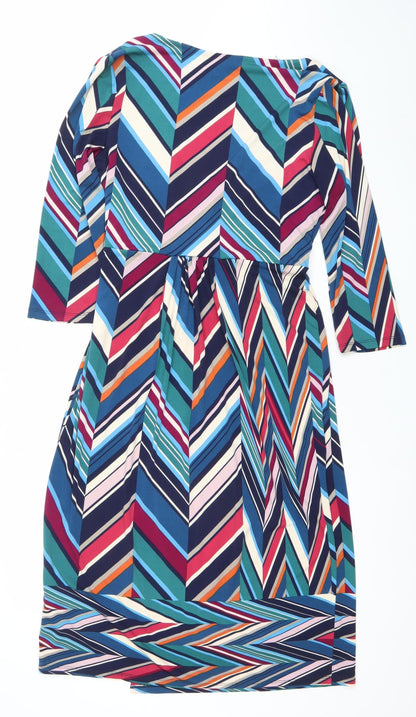 Monsoon Womens Multicoloured Size 14 V-Neck Bodycon Jersey Dress