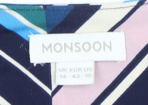Monsoon Womens Multicoloured Size 14 V-Neck Bodycon Jersey Dress