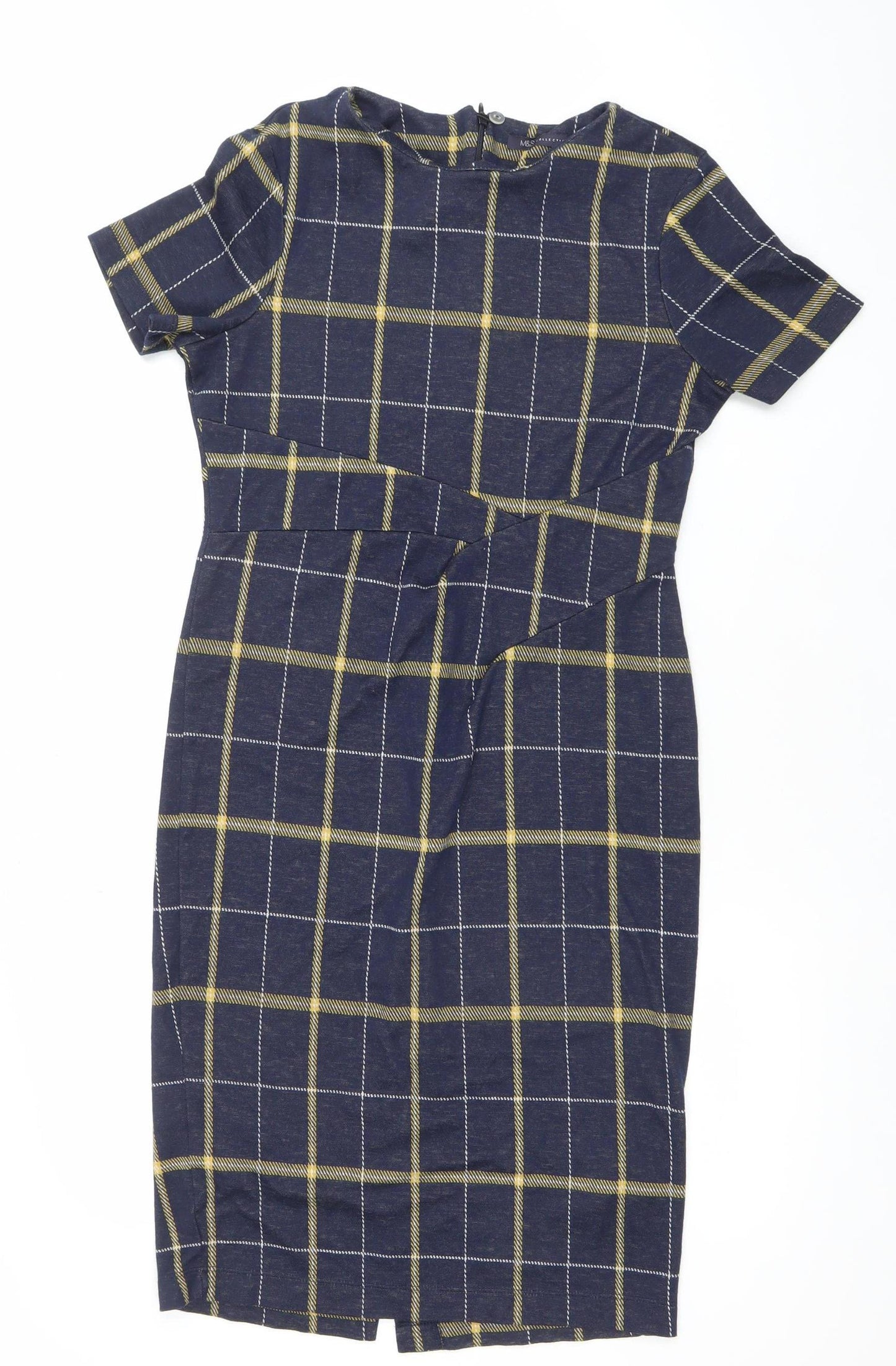 Marks and Spencer Women Blue Check Collared Shift Dress Size 12
