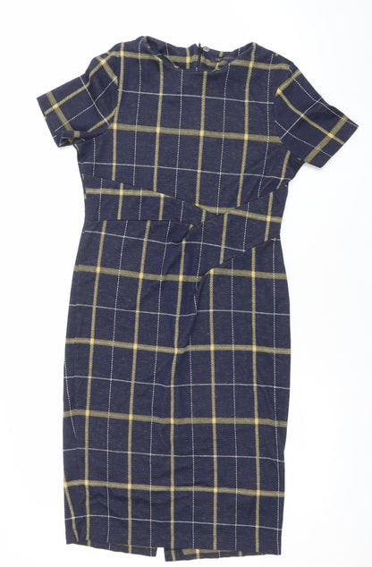 Marks and Spencer Women Blue Check Collared Shift Dress Size 12
