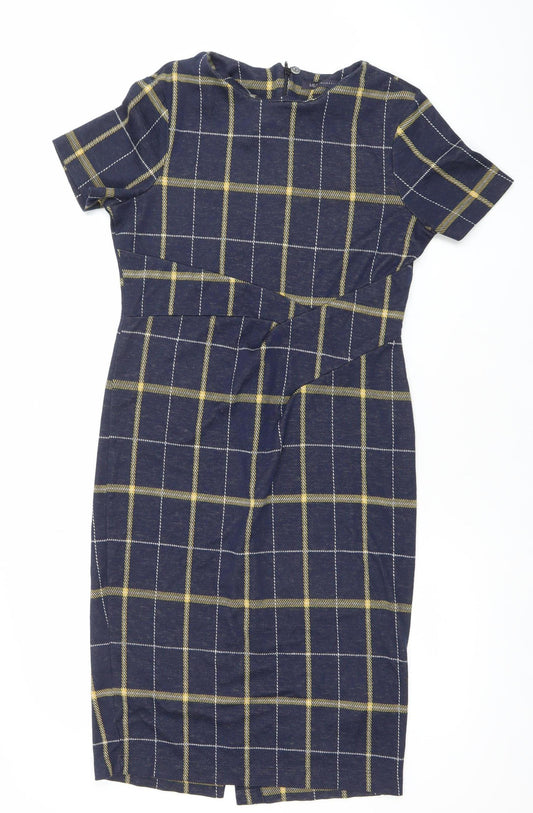 Marks and Spencer Women Blue Check Collared Shift Dress Size 12