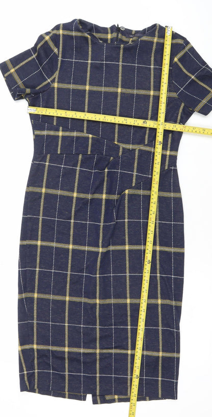 Marks and Spencer Women Blue Check Collared Shift Dress Size 12