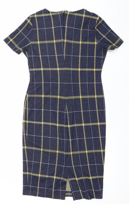 Marks and Spencer Women Blue Check Collared Shift Dress Size 12