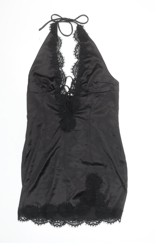 PrettyLittleThing Women’s Black Lace Halter Bodycon Dress Size 14 Tall