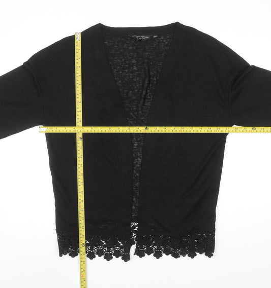 Dorothy Perkins Women’s Black Crochet Hem Short Sleeve Open Cardigan Size S