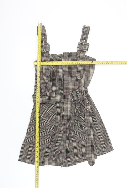 Boohoo Women’s Brown Check Belted Sleeveless Playsuit UK 10