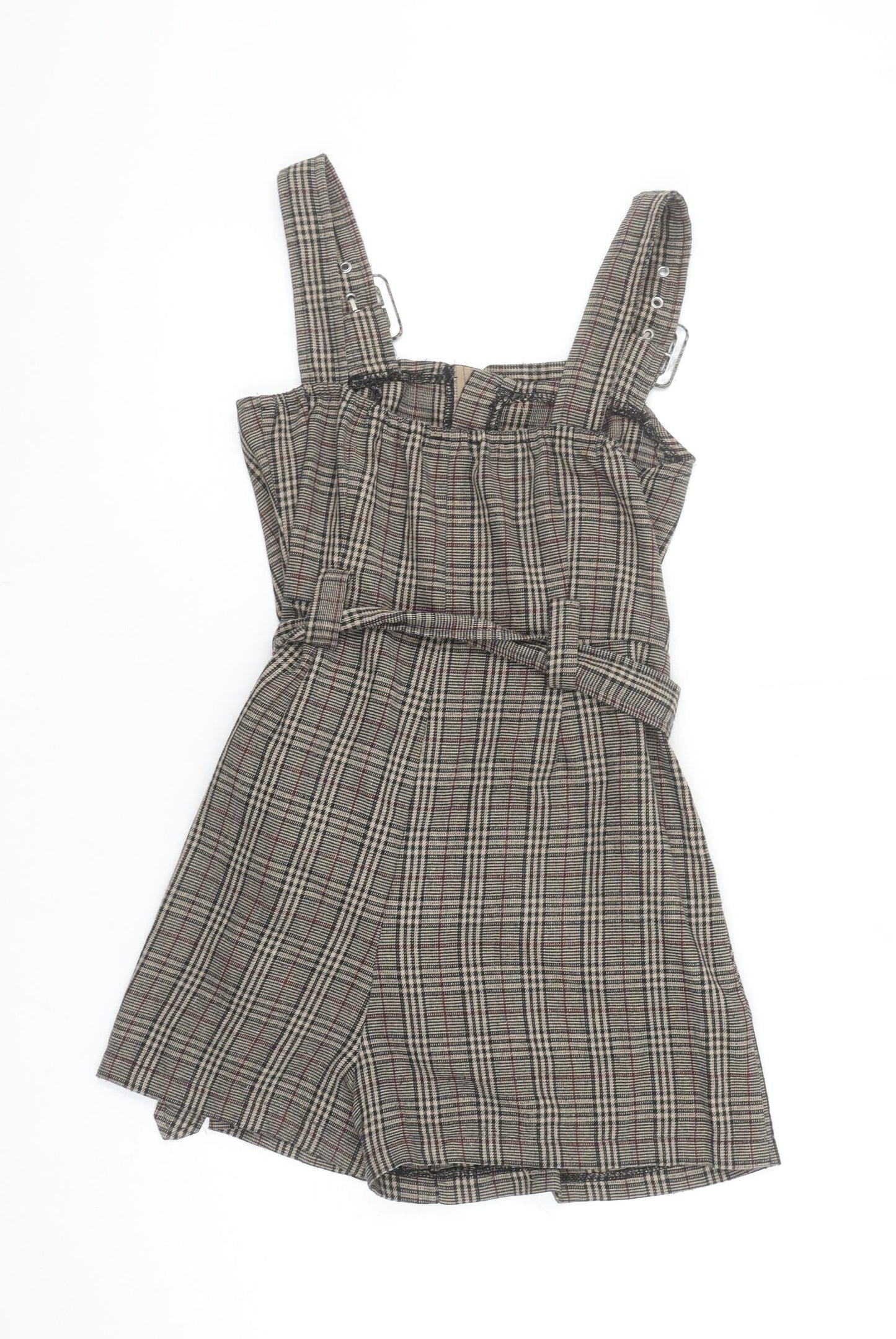 Boohoo Women’s Brown Check Belted Sleeveless Playsuit UK 10