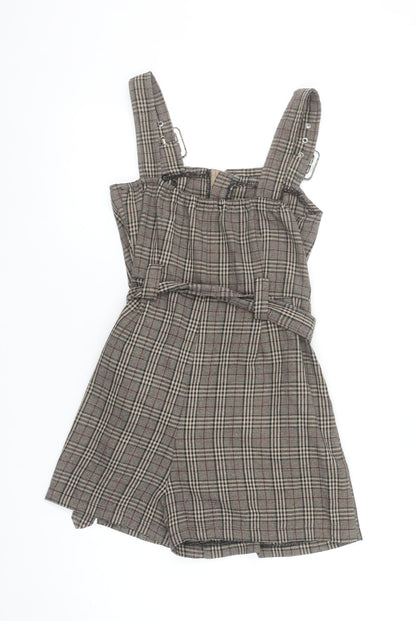 Boohoo Women’s Brown Check Belted Sleeveless Playsuit UK 10