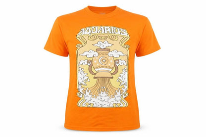 Front view of HNR LDN unisex orange aquarius graphic cotton t-shirt, size M