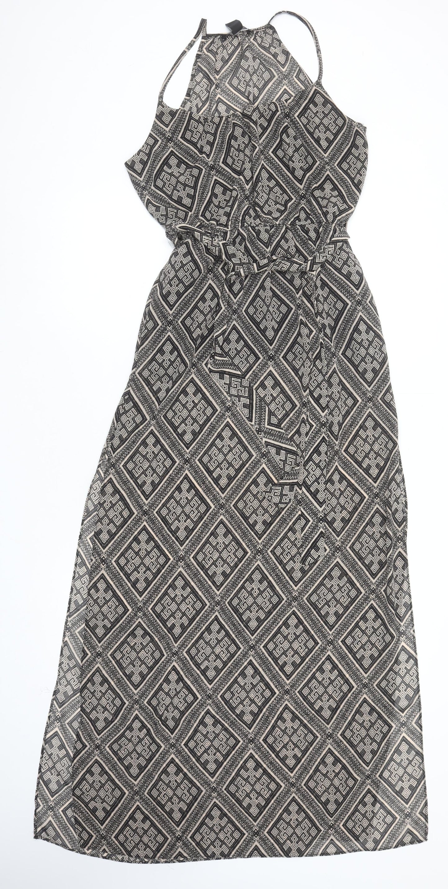 Forever 21 Women Black Geometric Maxi Dress Size S Halter Sleeveless