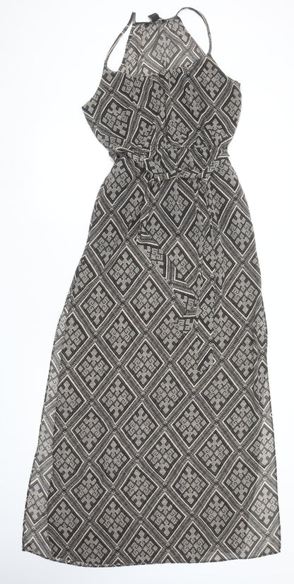 Forever 21 Women Black Geometric Maxi Dress Size S Halter Sleeveless