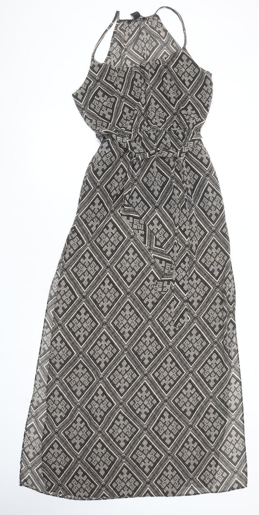 Forever 21 Women Black Geometric Maxi Dress Size S Halter Sleeveless