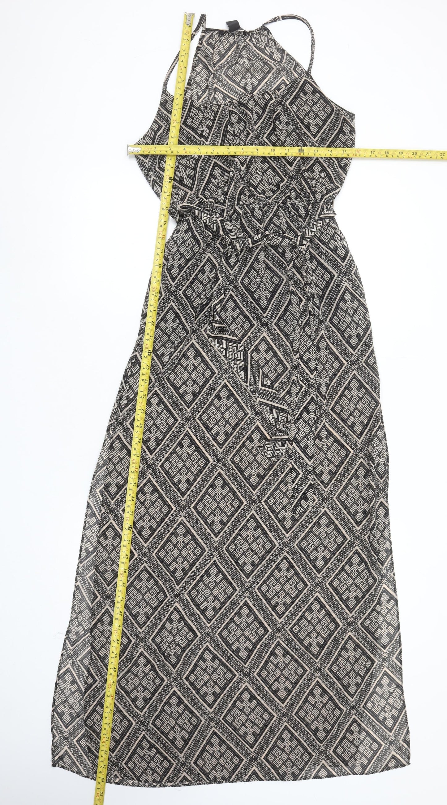 Forever 21 Women Black Geometric Maxi Dress Size S Halter Sleeveless