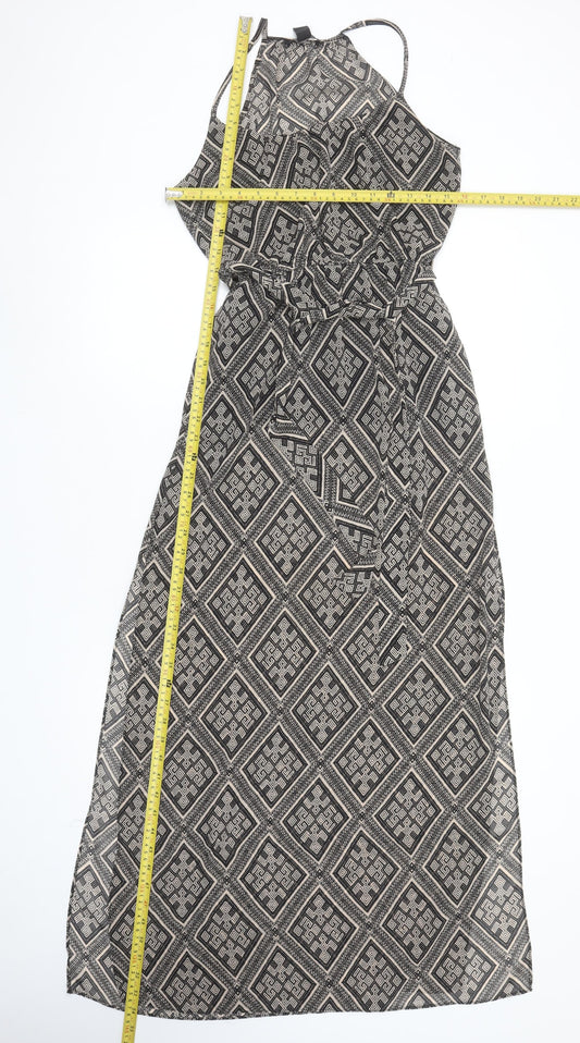 Forever 21 Women Black Geometric Maxi Dress Size S Halter Sleeveless