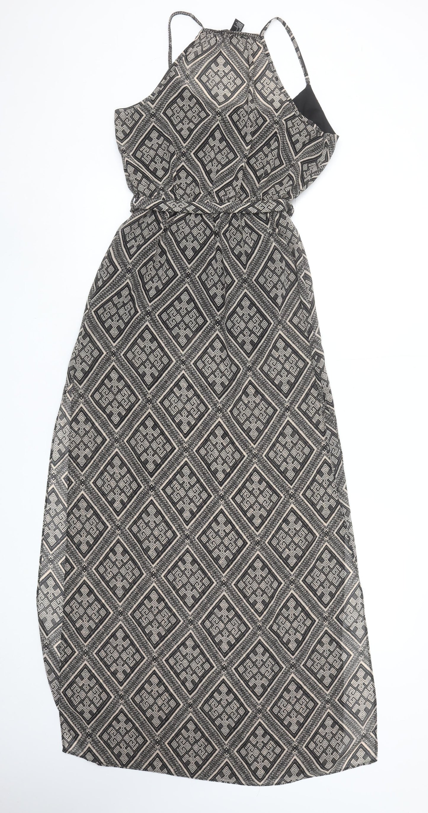 Forever 21 Women Black Geometric Maxi Dress Size S Halter Sleeveless