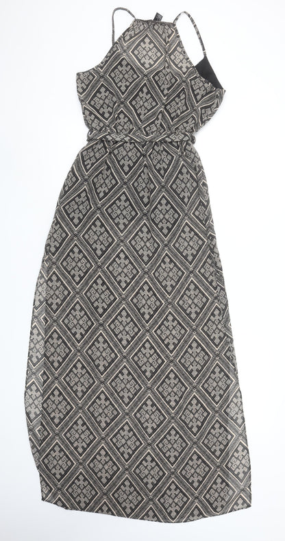 Forever 21 Women Black Geometric Maxi Dress Size S Halter Sleeveless