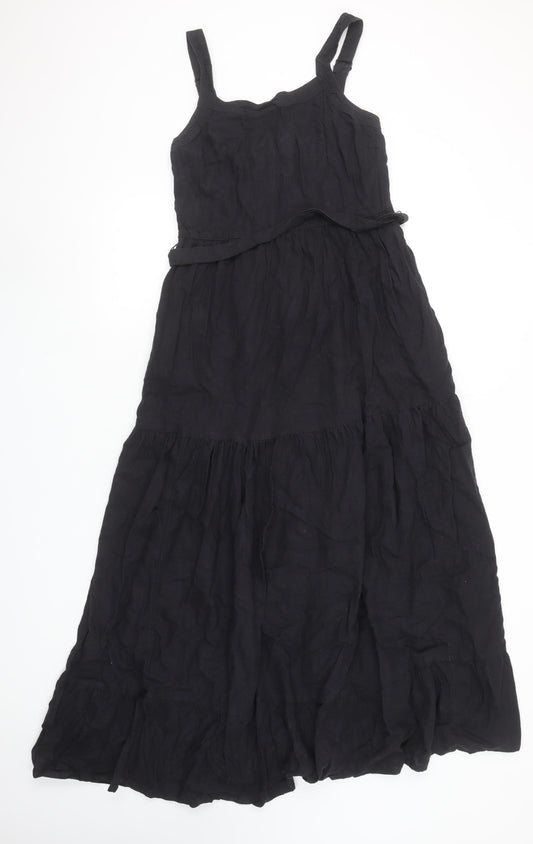 Fat Face Women’s Black Linen Maxi Dress Size 6 Sleeveless Summer Style