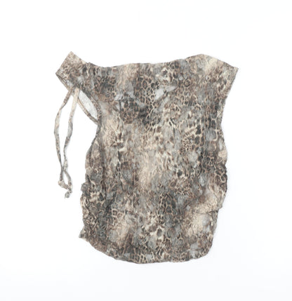 PrettyLittleThing Women's Brown Animal Print Mesh Off Shoulder Blouse Size 8